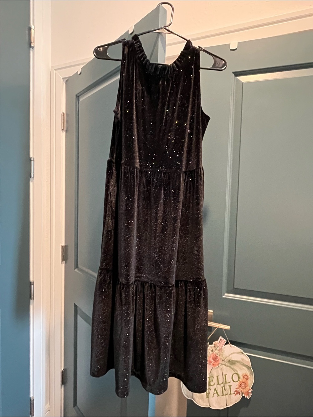 J. Crew Black Sparkle Velvet Tiered Maxi Dress